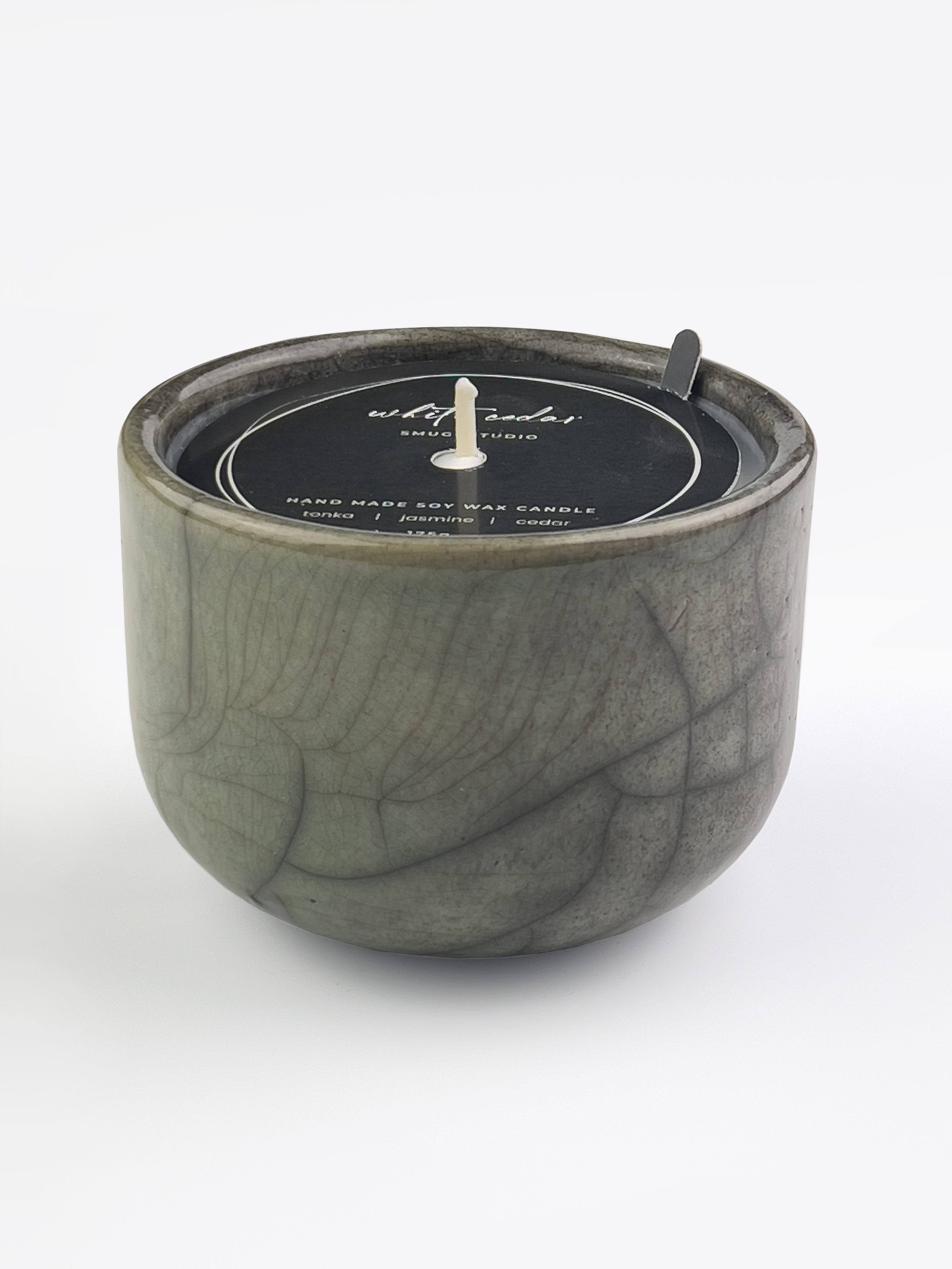 PATINA Artisanal Scented Candle in Raku Ceramic | White Cedar, Tonka & Jasmine |